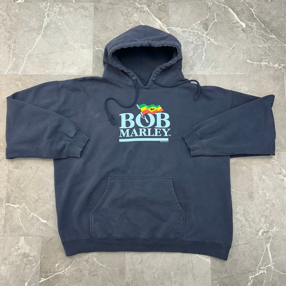 Vintage Bob Marley Hoodie Mens 2XL Pullover Sweatshirt Reggae Band Graphic Zion